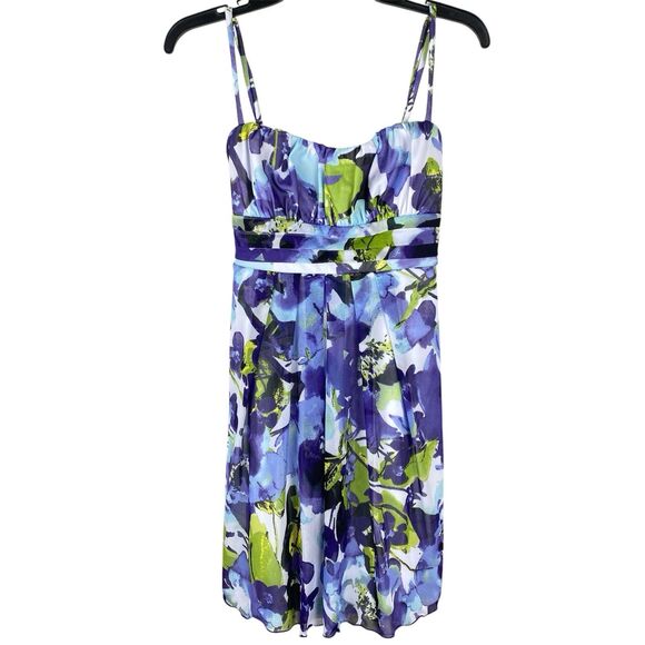 Y2K Floral Babydoll Dress M Fairy Stretch Blue Straps Short Milkmaid - Picture 1 of 8